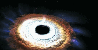 黑洞吞噬星球的过程：在遭受引力撕裂后，光线等物质被吸金黑洞……直至最后完全消失，但之后，吸收星星的黑洞又会散发出旋涡状的瓦斯（3）